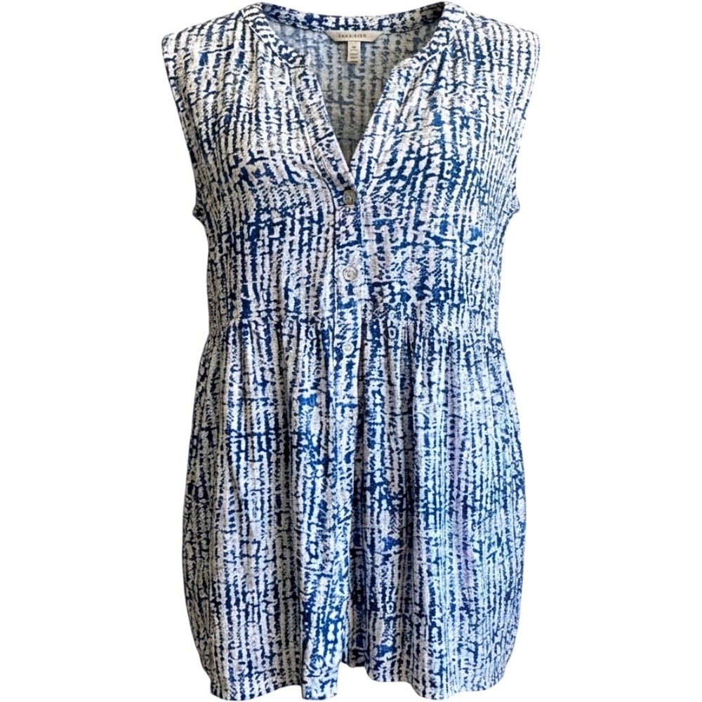 Cynthia Rowley Woman Blue White Abstract Print Sleeveless Tunic Top Rayon 1X‎